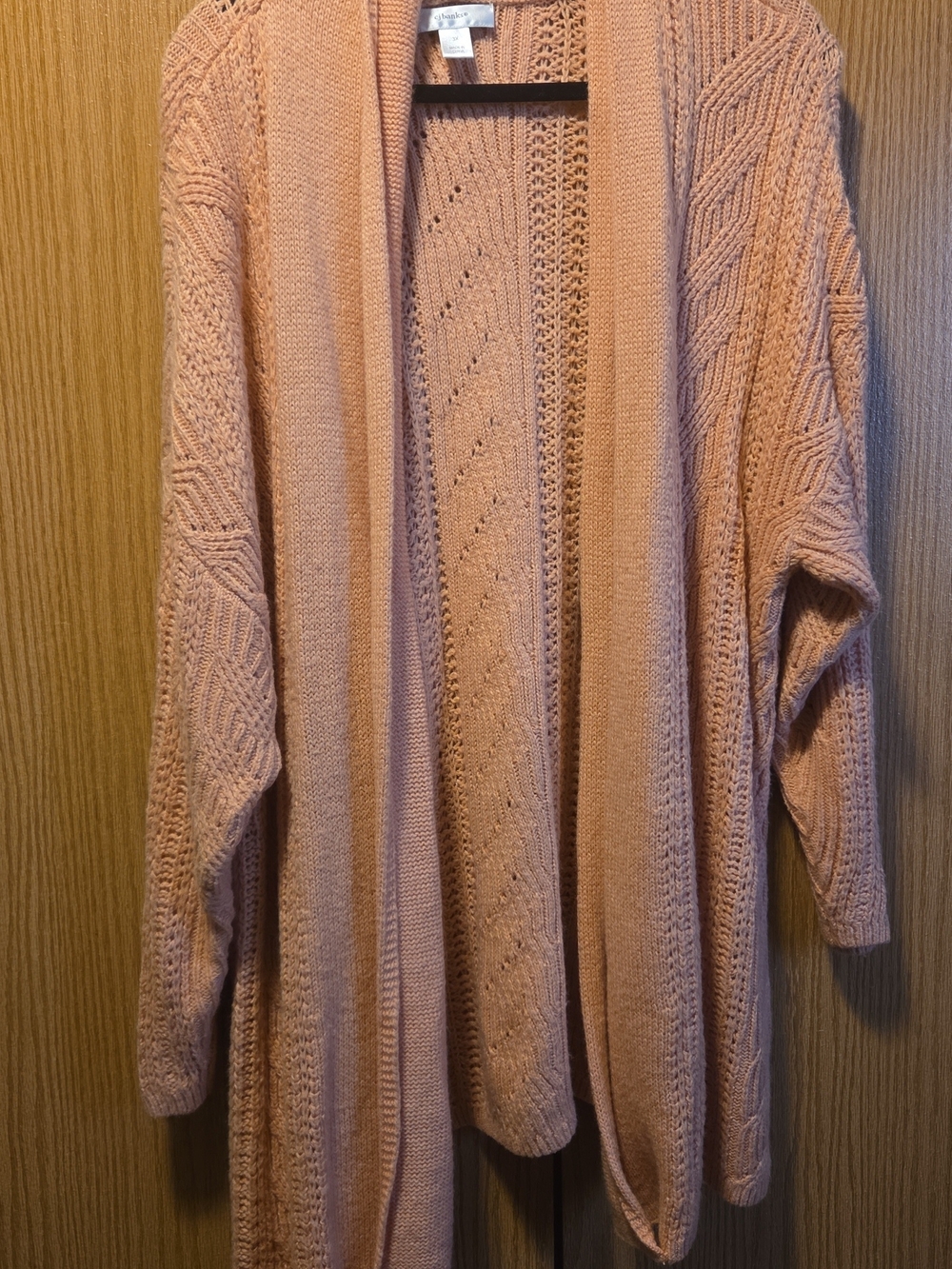 CJ Banks Open-Front Knit Cardigan - Peach